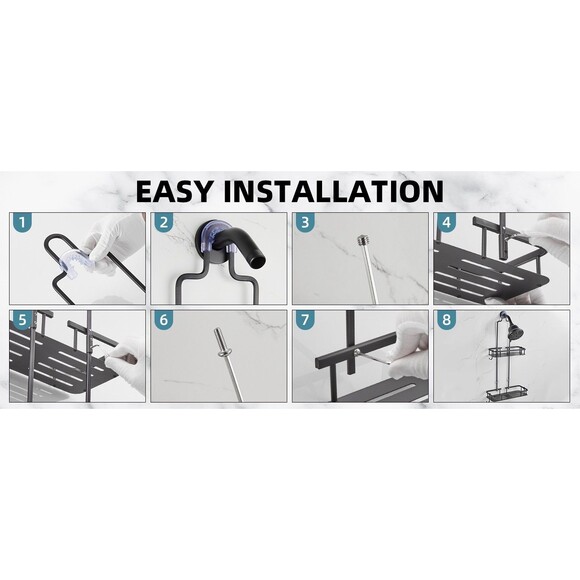 Cobbe Anti-Swing Shower Caddy Hanging with 4 Hooks, No Drilling Organizer, Black - Picture 8 of 8